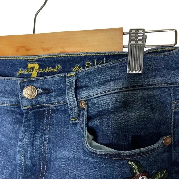 7 for All Mankind The Skinny with Floral Patchwork Jeans Stretch Denim Size 27 - Picture 8 of 13